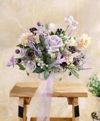 Silky Flower Store Purple Lavender Bridal Bouquet, Lilac Artificial Wedding Flowers, Free Form Bride Bouquet, 15 Inch 11 11 Product: Ling's Moment Purple Lavender Wedding Bouquets for Bride, Lilac Bridal Bouquets for Bride,15 Inch Free Form Artificial Wedding Flower Bouquet