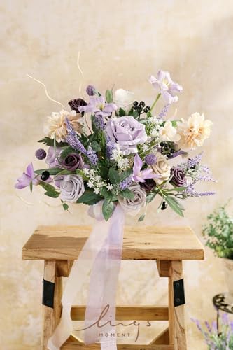 Silky Flower Store Purple Lavender Bridal Bouquet, Lilac Artificial Wedding Flowers, Free Form Bride Bouquet, 15 Inch 4 4 Product: Ling's Moment Purple Lavender Wedding Bouquets for Bride, Lilac Bridal Bouquets for Bride,15 Inch Free Form Artificial Wedding Flower Bouquet