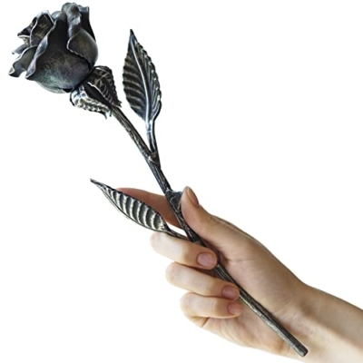 Silky Flower Store Hand Forged Iron Rose Sculpture, Everlasting Love Gift, Wrought Steel Flower, Decorative Floral Art, 20cm 11 11 Product: MakuliSmit 100% Hand Forged Iron Rose Sculpture - Gift of Everlasting Love - Wrought Steel Flower