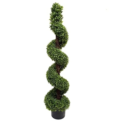Product: 2 x Artificial Premium Quality Topiary Boxwood Spiral Trees in Black Pot for Indoor Outdoor Decor, UV Stable (4ft/120cm)
