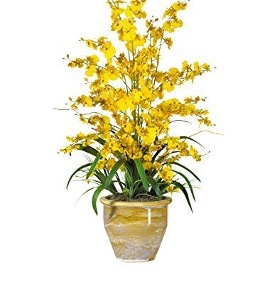 Product: Nearly Natural 1070-YL Triple Dancing Lady Silk Flower Arrangement, Yellow 18.5x15x32