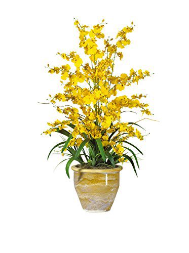Product: Nearly Natural 1070-YL Triple Dancing Lady Silk Flower Arrangement, Yellow 18.5x15x32