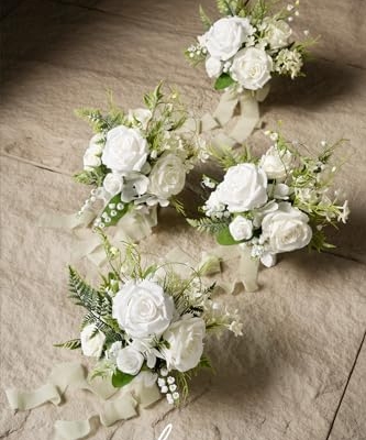 Silky Flower Store Artificial Lily of Valley Bridesmaid Bouquet, White Green Wedding Bouquet, Set of 4, 7 Inch 15 15 Product: Ling's Moment Artificial Flowers Lily of Valley White Bridesmaid Bouquet Set of 4, Green Wedding Flowers Bouquets for Bridesmaids, 7 Inch Bridal Bouquets for Bridesmaids, Wedding, etc