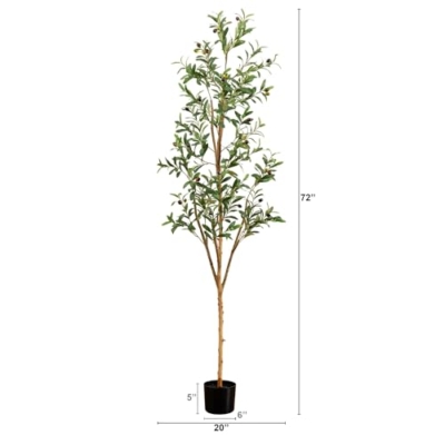 Product: Nearly Natural 6FT Tall Silk Faux Olive Tree for Home and Office Decor, Fake Potted Tree with Natural Wood Trunk, Realistic Branches and Lifelike Fruits