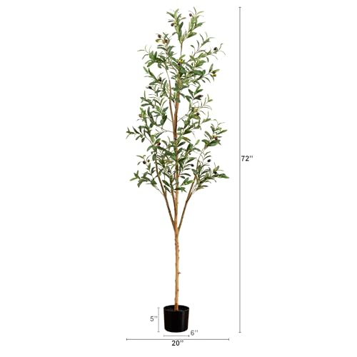 Product: Nearly Natural 6FT Tall Silk Faux Olive Tree for Home and Office Decor, Fake Potted Tree with Natural Wood Trunk, Realistic Branches and Lifelike Fruits