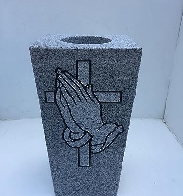 Product: Granite Memorial Vase w/Design Tapered (5"x4"x9") Gray