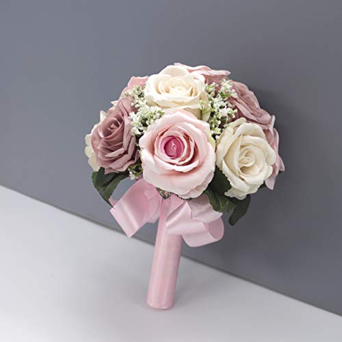 Silky Flower Store Bridal Bouquet Dusty Pink Champagne Roses Real Touch Babybreath, Wedding Flower Bouquet, 9inches 4 4 Product: Abbie Home Bridal Bouquet - 9 inches Dusty Pink Champagne Roses Real Touch Babybreath Wedding Flower (Bouquet)
