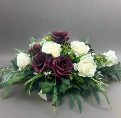 Silky Flower Store Red and Ivory Rose Faux Flowers, Funeral Tribute Grave Decorations, Artificial Memorial Floral Arrangement, 32.5cm 5 5 Product: EWGFDEMN Red and Ivory Rose Faux Flowers - Elegant Funeral Tribute & Grave Decorations