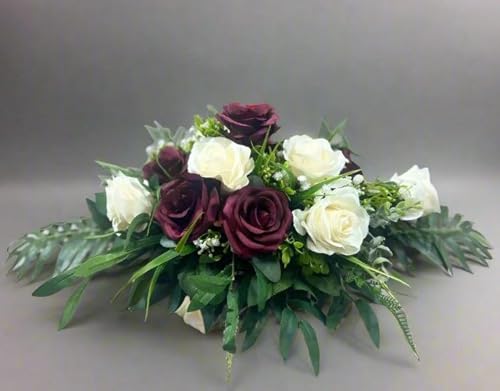 Product: shibaoli DIY Artificial Flower, Red and Ivory Rose Funeral Tribute Faux Flowers,Beautiful Grave Flowers for Grave Outdoor Lawn Yard Funeral Decorations Table Setting
