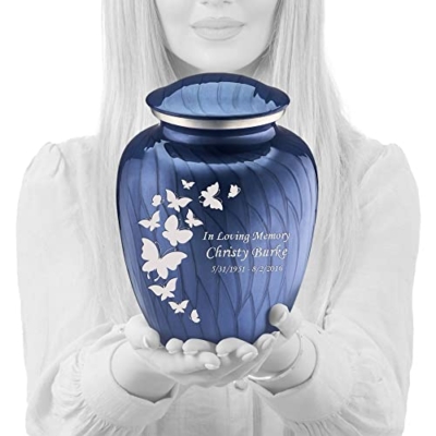 Product: Geturns Embrace Adult Personalized Butterfly Cremation Urns for Human Ashes I Large Pearl Cobalt Blue Funeral Urn for Men and Women I 200 lbs