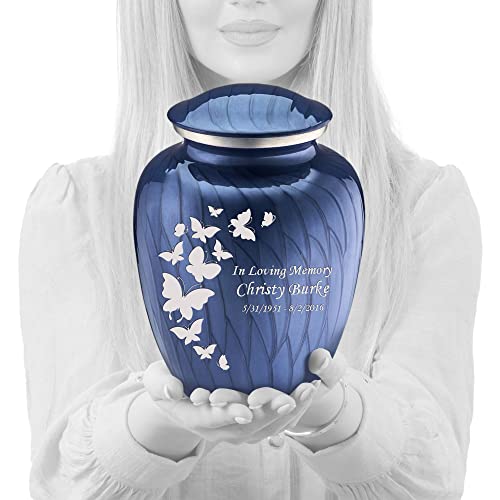 Product: Geturns Embrace Adult Personalized Butterfly Cremation Urns for Human Ashes I Large Pearl Cobalt Blue Funeral Urn for Men and Women I 200 lbs