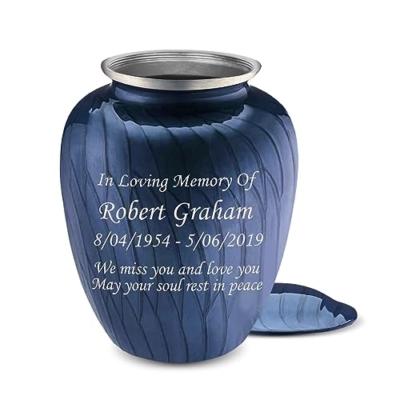 Silky Flower Store Adult Personalized Cremation Urn for Ashes, Large Pearl Cobalt Blue Funeral Urn, Metal Memorial Urn, 200 lbs capacity, 32.5cm 18 18 Product: Geturns Embrace Adult Personalized Cremation Urns for Human Ashes I Large Pearl Cobalt Blue Funeral Urn for Men and Women I 200 lbs