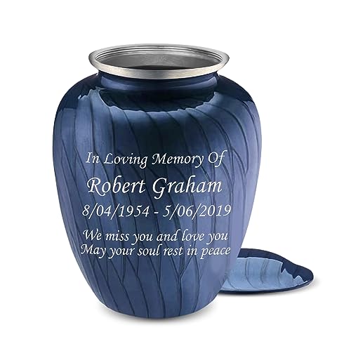 Silky Flower Store Adult Personalized Cremation Urn for Ashes, Large Pearl Cobalt Blue Funeral Urn, Metal Memorial Urn, 200 lbs capacity, 32.5cm 8 8 Product: Geturns Embrace Adult Personalized Cremation Urns for Human Ashes I Large Pearl Cobalt Blue Funeral Urn for Men and Women I 200 lbs