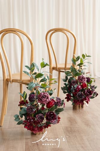 Silky Flower Store Bordeaux Red Artificial Wedding Flower Arrangements, 4 Piece Ceremony Aisle Decor, Tall Standing Faux Florals 17.5in 1 1 Product: Ling's Moment 17.5" Tall Standing Artificial Flowers Arrangements 4pcs Fall Wedding Aisle Runner Chair Decorations Bordeaux Red Centerpieces for Ceremony Reception Rose Floral Party Outdoor