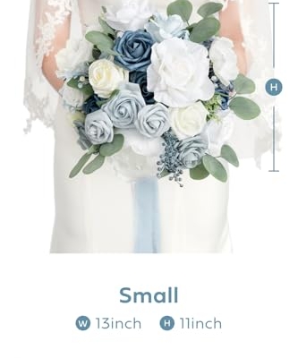 Product: Ling's Moment Dusty Blue Bridal Bouquet for Bride, Blue Wedding Bouquets for Bride, 13 Inch Silk Round Artificial Wedding Flowers Bouquets