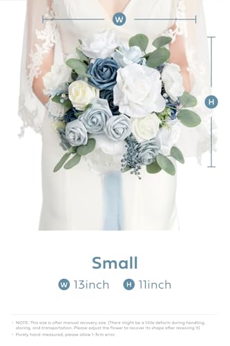 Product: Ling's Moment Dusty Blue Bridal Bouquet for Bride, Blue Wedding Bouquets for Bride, 13 Inch Silk Round Artificial Wedding Flowers Bouquets