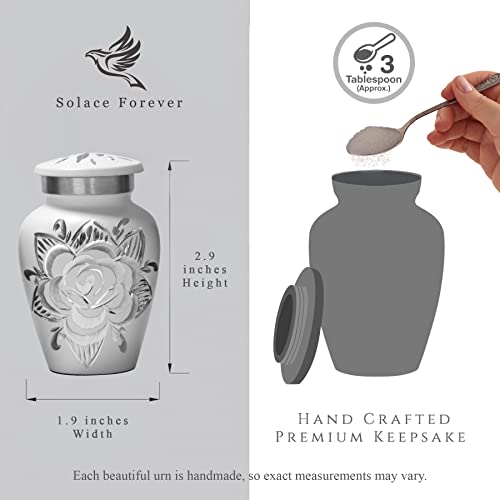 Silky Flower Store Small Urns for Human Ashes Keepsake Set of 6, White Mini Rose Memorial Urns, Handcrafted Metal, 20.5cm 1 1 Product: Small Urns for Human Ashes Keepsake - Mini Cremation Urns Set - Honor Your Loved One with Keepsake Urn for Ashes for Women & Men - Decorative Urn for Adult Female & Male (White, Set of 6)
