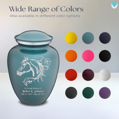 Product: Geturns Embrace Adult Personalized Horse Cremation Urns for Human Ashes I Large Teal Funeral Urn for Men and Women I 200 lbs