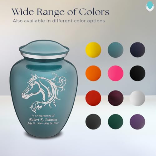Product: Geturns Embrace Adult Personalized Horse Cremation Urns for Human Ashes I Large Teal Funeral Urn for Men and Women I 200 lbs