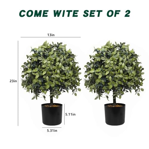 Silky Flower Store Artificial Boxwood Topiary Ball Trees, Outdoor Fall Decor Faux Shrubs, UV Resistant 2 Pack, 23in x 13in 1 1 Product: UNADRA 2-Pack Outdoor Fall Decor: Artificial Topiaries & Faux Boxwood Ball Trees for Front Porch - 23" Tall, 13" Diameter
