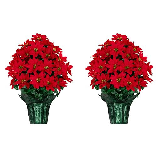 Product: Sympathy Silks Rubys Silk Flowers - 24" Artificial Red Poinsettia Flower Bouquet – 5 lbs Weighted Pot – 24" Tall and 18" Wide – Perfect Size for Christmas Decor, Home, Office, or Memorial 2 Pack