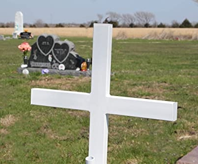 Product: Woodhaven Large Memorial Cross - Perfect For Outdoor And Memorial Sites - Steel Grave Marker White Powder Coat Finish - Headstone Replacement - Made In The USA