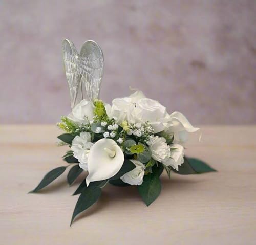 Silky Flower Store White Ivory Artificial Funeral Memorial Flowers, Outdoor Tribute Grave Garden Decor, UV Resistant 32.5cm 1 1 Product: Elegant White/Ivory Artificial Flowers for Funeral Memorials - Outdoor Tribute Decorations