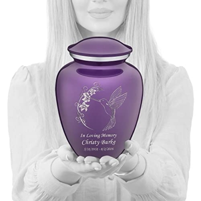 Silky Flower Store Adult Personalized Hummingbird Cremation Urn, Large Purple Funeral Urn, Custom Engraved Metal Ashes Memorial, 200 lbs 21 21 Product: Geturns Embrace Adult Personalized Humming Bird Cremation Urns for Human Ashes I Large Purple Funeral Urn for Men and Women I 200 lbs