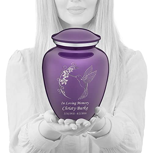 Silky Flower Store Adult Personalized Hummingbird Cremation Urn, Large Purple Funeral Urn, Custom Engraved Metal Ashes Memorial, 200 lbs 10 10 Product: Geturns Embrace Adult Personalized Humming Bird Cremation Urns for Human Ashes I Large Purple Funeral Urn for Men and Women I 200 lbs