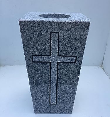 Product: Granite Memorial Vase w/Design Tapered (5"x4"x9") Gray