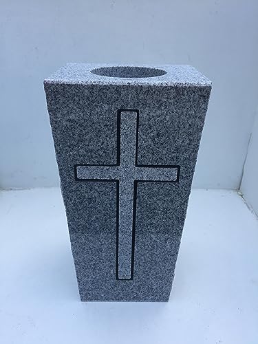 Product: Granite Memorial Vase w/Design Tapered (5"x4"x9") Gray