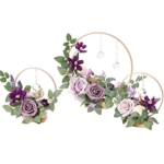 Product: Ling's Moment Crystal Wooden Hoop Wreath Floral Centerpieces for Sweetheart Table, Head Table, Ceremony Reception Artificial Flowers Decorations, Assemble Required - Lilac & Gold