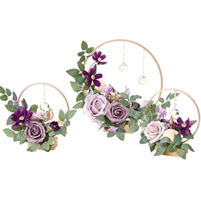 Product: Ling's Moment Crystal Wooden Hoop Wreath Floral Centerpieces for Sweetheart Table, Head Table, Ceremony Reception Artificial Flowers Decorations, Assemble Required - Lilac & Gold