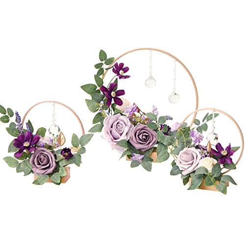 Ling's Moment Crystal Wooden Hoop Wreath Floral Centerpieces for Sweetheart Table, Head Table, Ceremony Reception Artificial Flowers Decorations, Assemble Required - Lilac & Gold - Artificial Flower Arrangements Product: Ling's Moment Crystal Wooden Hoop Wreath Floral Centerpieces for Sweetheart Table, Head Table, Ceremony Reception Artificial Flowers Decorations, Assemble Required - Lilac & Gold