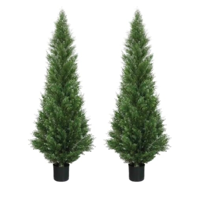 Product: Two 4 Foot Artificial Topiary Cedar Trees Potted Indoor Outdoor Plants