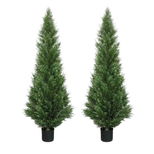Product: Two 4 Foot Artificial Topiary Cedar Trees Potted Indoor Outdoor Plants