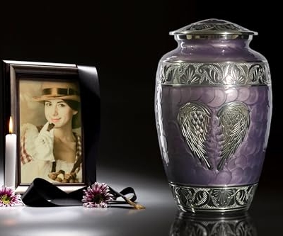 Silky Flower Store Purple Human Ashes Cremation Urn, Angel Wings Memorial Urn, Large Adult Ashes Keepsake, 10.5in 11 11 Product: Purple Urn for Human Ashes Adult Female and Male – Elegant Large Cremation Urns with Angel Wings, Decorative Funeral Memorial Burial Urn