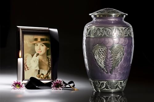 Silky Flower Store Purple Human Ashes Cremation Urn, Angel Wings Memorial Urn, Large Adult Ashes Keepsake, 10.5in 5 5 Product: Purple Urn for Human Ashes Adult Female and Male – Elegant Large Cremation Urns with Angel Wings, Decorative Funeral Memorial Burial Urn