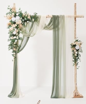 Silky Flower Store Wedding Arch Flowers Kit, Sheer Drapes, Spring Green Rose, Sage White Faux Florals, 5 Piece Set, 6ft x 9ft Arch 8 8 Product: Ling's Moment Wedding Arch Flowers with Sheer Drapes Kit - Artificial Spring Green Rose Floral Arrangements for Ceremony Backdrop, Arbor Decor, 5-Piece Set (2 Flower Stems + 3 Hanging Drapes)