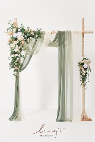 Silky Flower Store Wedding Arch Flowers Kit, Sheer Drapes, Spring Green Rose, Sage White Faux Florals, 5 Piece Set, 6ft x 9ft Arch 1 1 Product: Ling's Moment Wedding Arch Flowers with Sheer Drapes Kit - Artificial Spring Green Rose Floral Arrangements for Ceremony Backdrop, Arbor Decor, 5-Piece Set (2 Flower Stems + 3 Hanging Drapes)