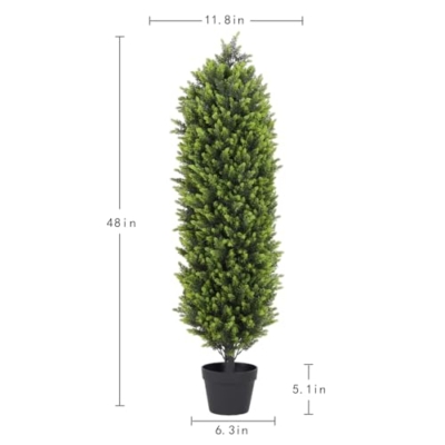 Silky Flower Store Artificial Boxwood Topiary Trees Set of 2, UV Resistant Faux Plants, Indoor Outdoor Porch Patio Decor, 48in 8 8 Product: Aoutyers 4ft Artificial Boxwood Topiary Trees Set of 2 - UV Resistant Faux Plants for Outdoor/Indoor, Realistic 48in Fake Bushes and Shrubs for Front Porch, Planter, Patio - Low Maintenance