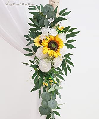 Product: Floroom Arch Flowers with Drapes Kit (Pack of 4) - 2pcs Artificial Sunflower Floral Swag Arrangement with 2pcs Draping Fabric for Wedding Ceremony Arbor and Reception Backdrop Decoration