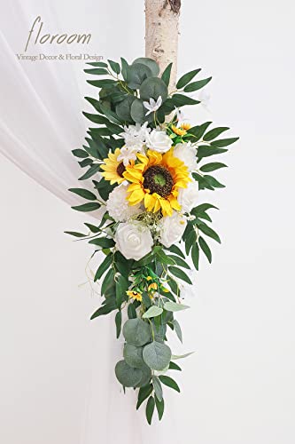 Product: Floroom Arch Flowers with Drapes Kit (Pack of 4) - 2pcs Artificial Sunflower Floral Swag Arrangement with 2pcs Draping Fabric for Wedding Ceremony Arbor and Reception Backdrop Decoration