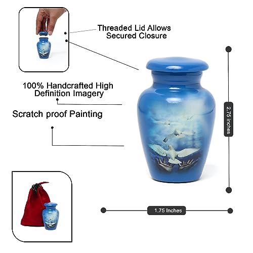 Product: THE ASCENT MEMORIAL Blue Urn for Human Ashes Adult Male Female | Large Cremation Urn | Handcrafted Funeral Small Keepsake Vial | 2 Velvet Carry Bags for Urns & Keepsakes