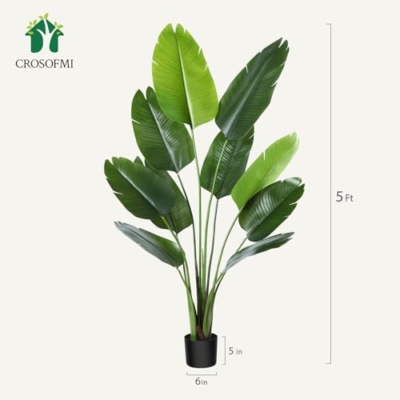 Product: CROSOFMI Artificial Bird of Paradise Plant 5 Feet Fake Tropical Palm Tree with 10 Leaves,Perfect Faux Plants in Pot for Indoor House Home Office Garden Modern Decoration Housewarming Gift,1Pack