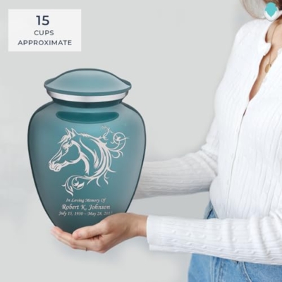 Product: Geturns Embrace Adult Personalized Horse Cremation Urns for Human Ashes I Large Teal Funeral Urn for Men and Women I 200 lbs