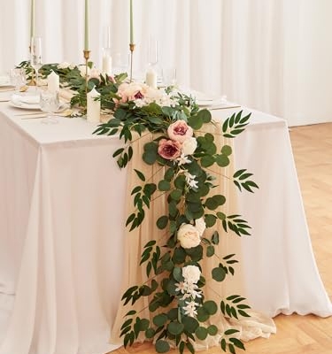 Silky Flower Store Artificial Eucalyptus Willow Leaf Garland with Flowers, Peony Rose Vine Wall Hanging, 8ft 9 9 Product: MISSPIN 8FT Eucalyptus and Willow Leaf Garland with Artificial Flowers Fake Flower Peony Rose Vine Greenery Decorative Wall Hanging Plant for Spring Wedding Arch Door Arrangement Party Decor