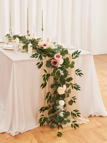 Silky Flower Store Artificial Eucalyptus Willow Leaf Garland with Flowers, Peony Rose Vine Wall Hanging, 8ft 1 1 Product: MISSPIN 8FT Eucalyptus and Willow Leaf Garland with Artificial Flowers Fake Flower Peony Rose Vine Greenery Decorative Wall Hanging Plant for Spring Wedding Arch Door Arrangement Party Decor