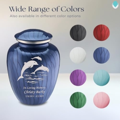 Product: Geturns Embrace Adult Personalized Dolphin Cremation Urns for Human Ashes I Large Pearl Cobalt Blue Funeral Urn for Men and Women I 200 lbs