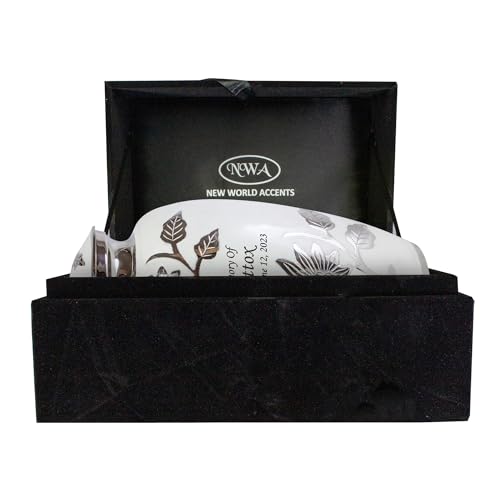 Product: Large Pearl White Funeral Cremation Urn for Human Ashes with Personalization and Velvet Box